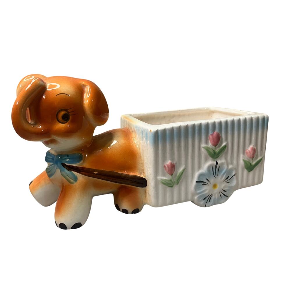 Vintage Elephant Planter | Kitschy Decor | Ceramic Trinket Dish | Nursery Decor